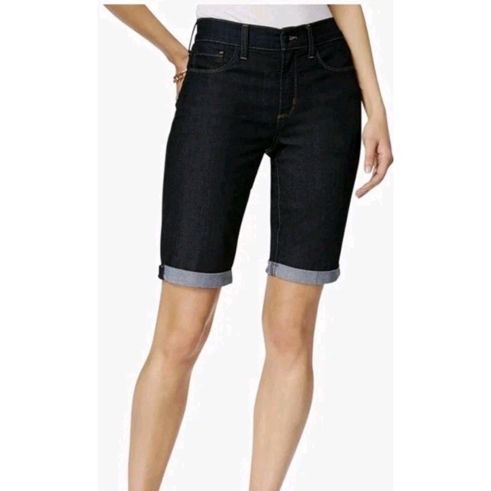 NYDJ Briella Roll Cuff Denim Jean Bermuda‎ Core Indigo Lift Tuck Shorts SZ 8